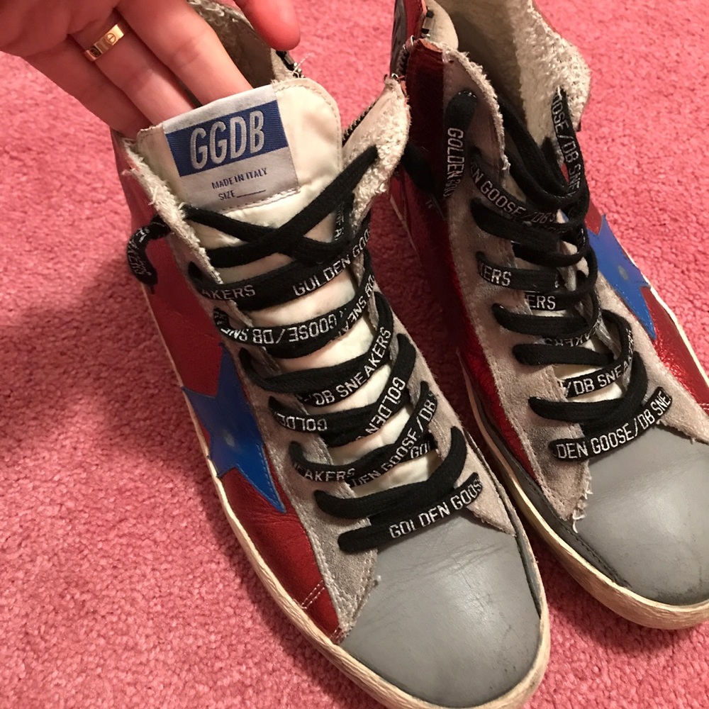Golden Goose Red Blue Gray Star Leather Sneakers